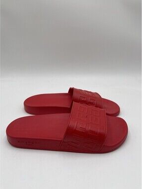 Men’s GIVENCHY 4G Pool Logo Slide Leather Sandals Red Size 41